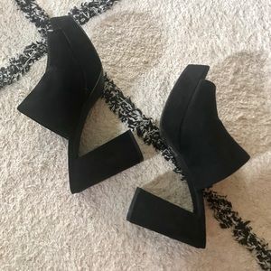 Black suede platform mules